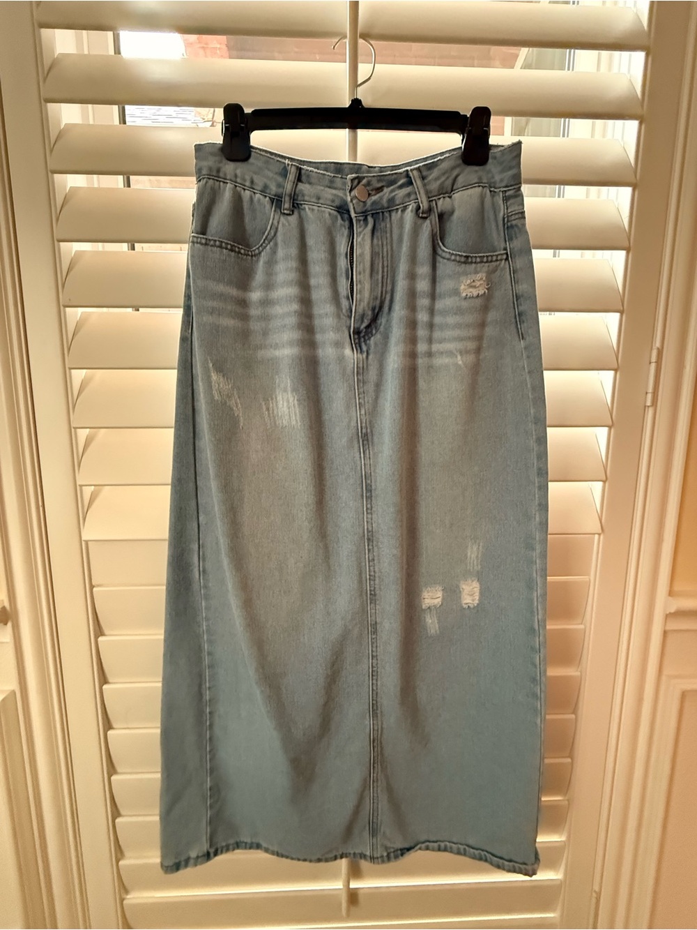SHEIN Light Blue Distressed Denim Maxi Skirt